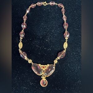 Rare Czechoslovakian Amethyst Glass Filigree Necklace